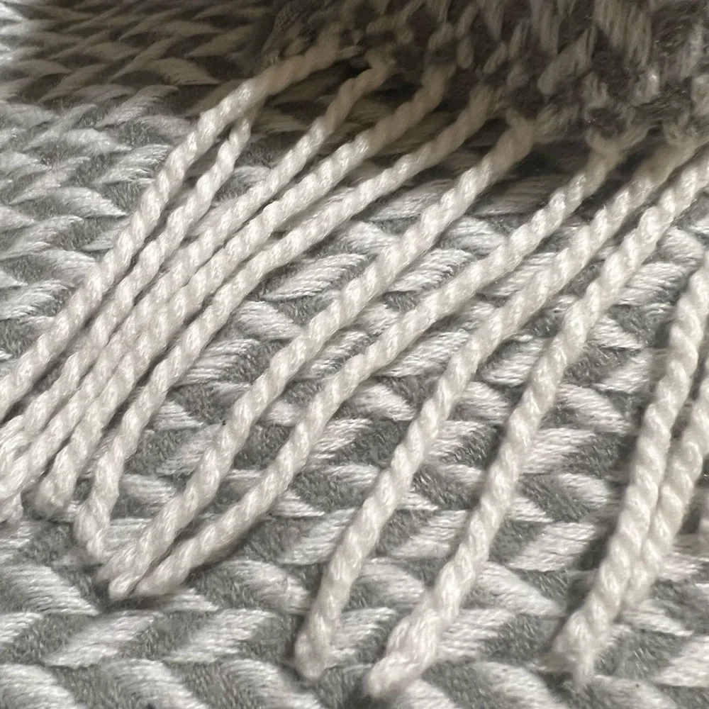 West Elm Gray/White Knit Acrylic Chevron Pattern Throw Blanket